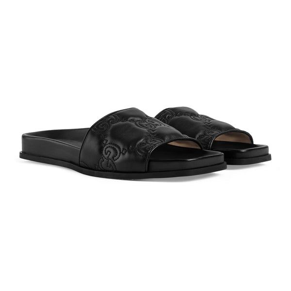 Gucci GG Matelassé Leather Slides Black